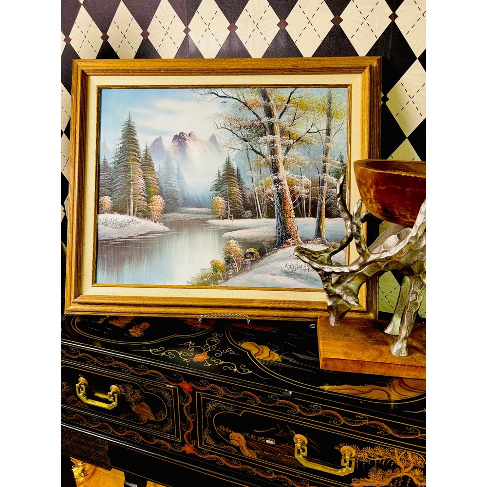 Original Signed Textured Oil Painting Winter Mountain Landscape Artist M Scott